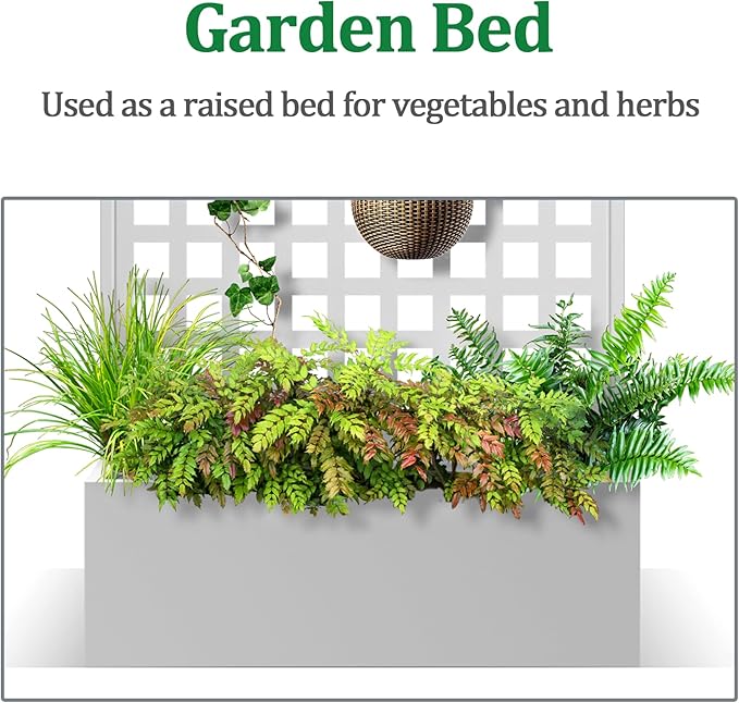 Metal Raised Garden Bed with Trellis, 2 in 1 Trellis with Planter Box & Privacy Screen for Climbing Plants, Vine, Outdoor Standing Flower Beds with Drainage Holes, 35.4" L x 16.7" W x 70.8" H, White