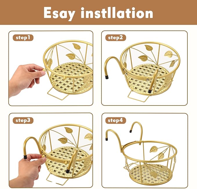 3 Pack Hanging Planter Holders for Balcony Railings Heavy Duty Metal Flower Pot Stands for Indoor Outdoor Use Deck Fence Garden Patio Porch Railing Plant Hangers (Golden)
