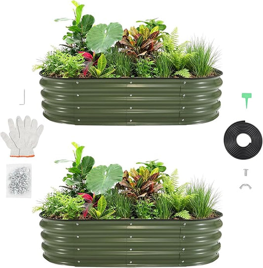 PeakPursuit 6X3x1Ft Galvanized Raised Garden Bed Kit, Metal Raised Garden Bed, Oval Planter Box with Open-Ended Base for Vegetables, Flowers, Herbs & Fruits