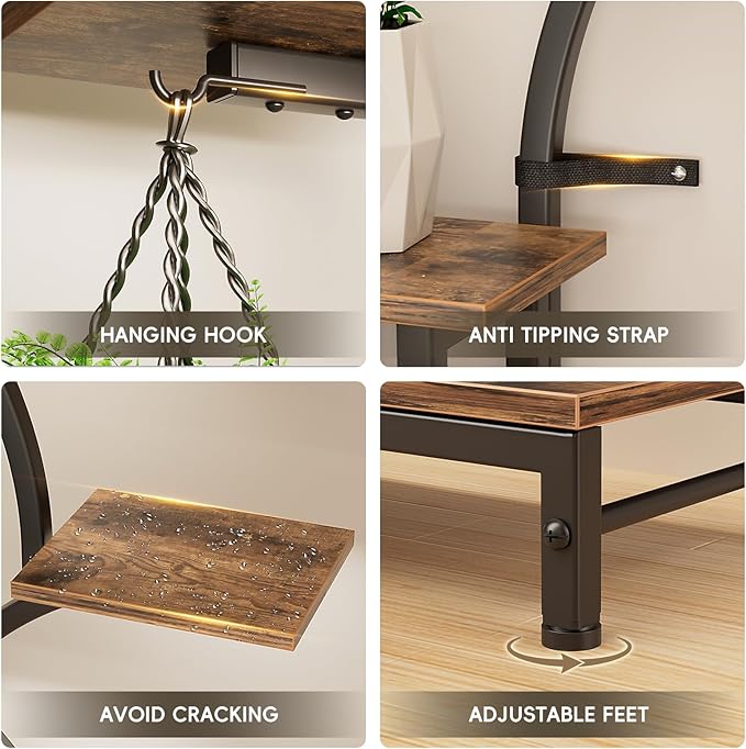 Plant Stand Indoor with 4 Grow Lights - 63" Tall Plant Shelf- 8 Tiered Corner Plant Flower Stands Display Shelves for Home, Patio (Brown)