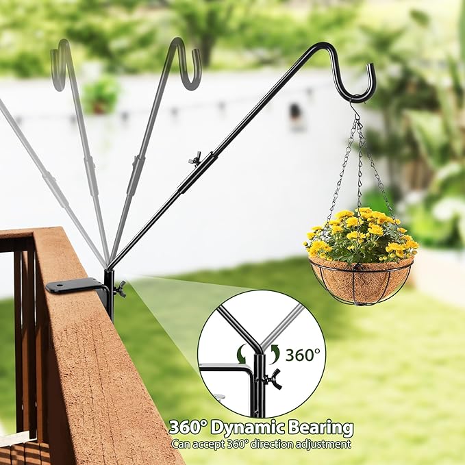 BOLITE Heavy Duty Deck Hook, 20 Inch Bird Feeder Hanger for Hummingbird Feeders, Planters, Lanterns, Wind Chimes, 360° Rotatable Arm, Black, Birthday Gifts for Women Men, Gifts for Mom Dad