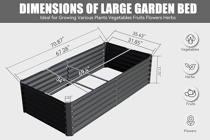 Domi Galvanized Raised Garden Bed, Outdoor Planter Garden Boxes Large Metal Planter Box for Gardening Vegetables Fruits Flowers, Dark Grey (6x3x1.5ft)