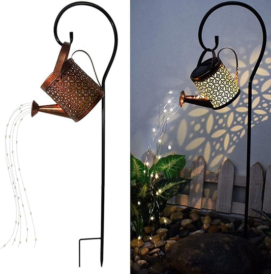 Solar Lanterns Outdoor Waterproof,Metal Watering Can Garden Decor Ornaments,Hanging Yard Art Lights,Outside Patio Decorations,Gardening Birthday Gifts for Mom Grandma Women,with Hook, Large