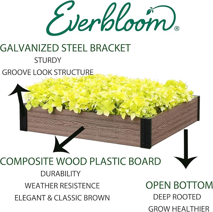 Everbloom Essential Raised Garden Bed, 36"x38"x7",Composite Wood Plastic Planter Box Outdoor, Easy Assembly Brown Rectangle Planter for Vegetables Flowers Herbs,Backyard/Patio/Gardener
