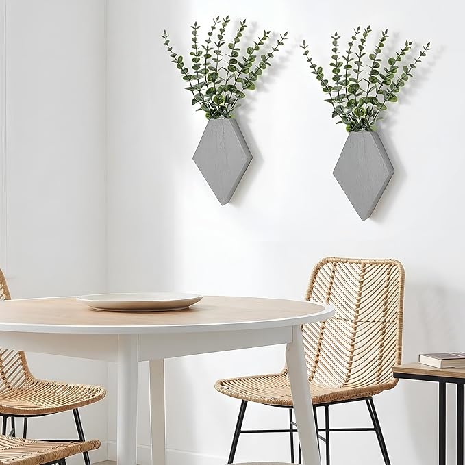 Chunful Wooden Wall Planter Decor Hanging Fake Plants Greenery Flowers Holder Vase Boxes for Wall Farmhouse Bohemian Living Room Bedroom Kitchen Office Indoor Decoration (Light Gray,2 Pcs)