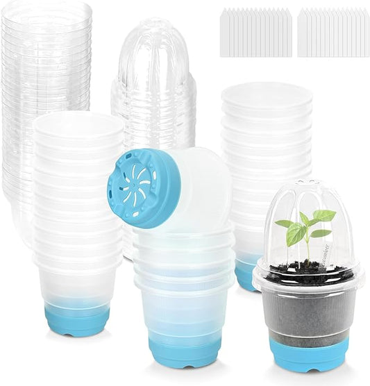 Sckee Clear Nursery Pots for Plants with Lid,30 Packs Seed Starting Pots 4 inch Plastic Plant Pot with Drainage Holes Seed Starting Pot Silicone Base
