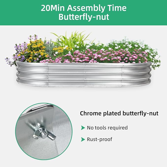 4x2x1 Ft Galvanized Raised Garden Bed with Open Bottom, Outdoor Thickening Oval Planter Box for Herbs, Vegetables, Fruits