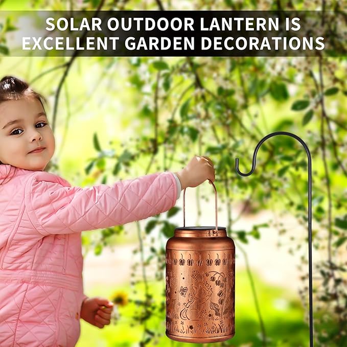Solar Lanterns Outdoor Waterproof Hummingbird Garden Decor Gifts for Women Mom Grandma Hanging Lights Metal Decoration Outside for Yard, Patio,Backyard,Porch(Cat and Butterfly)