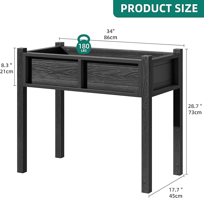 YITAHOME Elevated Garden Bed Raised Garden Bed with Legs & Drainage Hole All-Weather Elevated Planter Box Patio Planters for Herbs Vegetables Flowers Plant Bed for Garden Balcony Backyard, Black