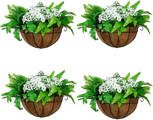 4 Pcs Wall Mount Planter wall hanging planters 12 inch Hanging Pots for Plants Outdoor Hanging Flower Pots, Hanging Basket Planter with Basket Liners for Plants for Porch Patio Back Yard Wedding