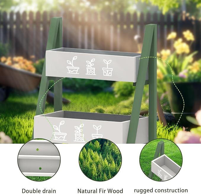 Raised Garden Bed Outdoor, Cedar Wooden Kids Planter Boxes, 24”L x 11.5”W x26.5”H Raised Planter Box with Legs for Backyard, Patio, Balcony with Bed Liner (Green)