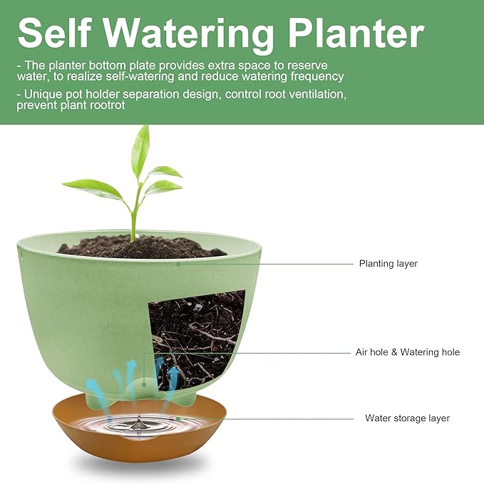 2 Pack Hanging Planters for Outdoor Plants,10 Inch Hanging Pots for Plants Indoor,Plastic Hanging Plant Pots for Outside with Drainage Hole and Removable Saucer for Garden Home