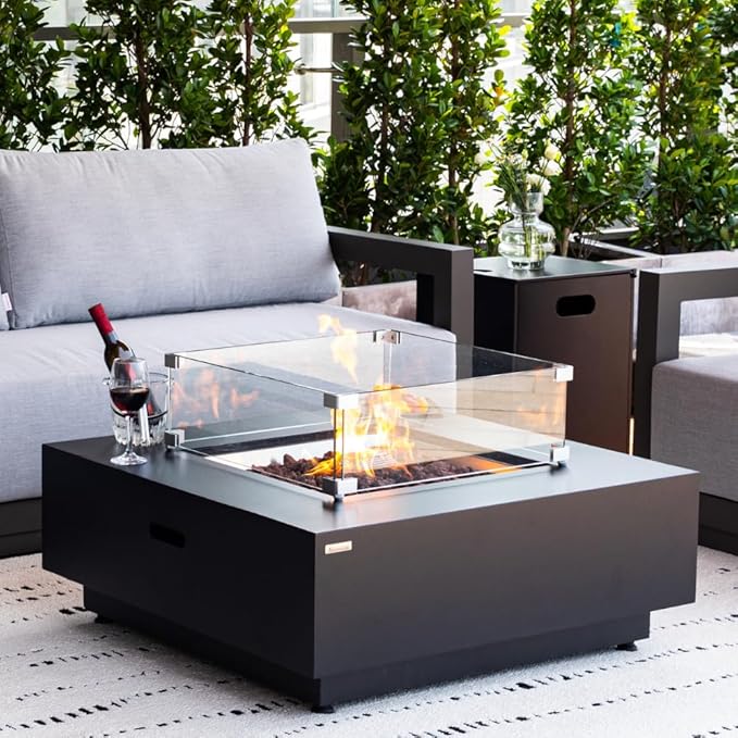 Ashton 36” Propane Fire Pit Smokeless Firepit Converts to Outdoor Gas Fire Pit for Outside Patio Firepit Table Includes Windscreen Rain & Tank Cover Lava Rocks Lid CSA Certified