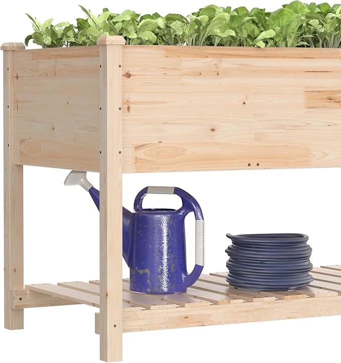 Raised Garden Bed with Legs, 47.2x23.6x30in Wooden Raised Garden Box with Bed Liners, Storage Shelf for Outdoor Garden, Patio, Elevated Wood Planter for Vegetables, Fruits, Flowers