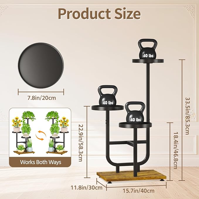 LASZOLA Black 3 Tier Tall Metal Plant Stand Indoor, Large Heavy Duty Planter Holder Rack for Vertical Corner, Sturdy Wrought Iron Spiral Multiple High Flower Organizer for Modern Patio House Bathroom
