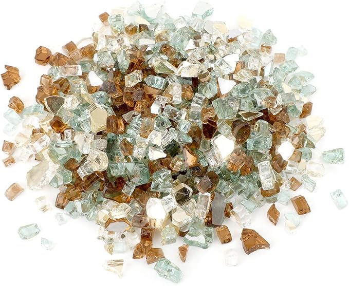 Stanbroil 10-Pound Blended Fire Glass - 1/4 inch Reflective Tempered Fire Glass Blended Gold, Light Green, Copper Reflective for Indoor and Outdoor Gas Fire Pits and Fireplaces