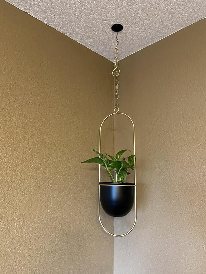 Shineloha 2 Pack Hanging Planters for Indoor Plants with 5.5" Pot + Ceiling Hook | Black Hanging Planter, Metal Plant Hanger, NO Plant incld