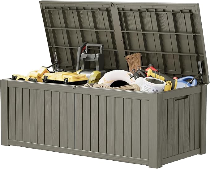NBYSGO Outdoor Storage Box, Resin Deck Boxes Indoor and outdoor, Waterproof Storage Box Lockable Lid (Grey,200 Gallon)