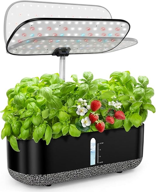 Hydroponics Growing System with LED Grow Light, 14 Pods Indoor Herb Garden Full Spectrum Rotatable Light Panel, Auto On Off Timing 12 14 16Hrs, 5L Water Tank, Harvest Fresh Veggie Lettuce Basil Tomato