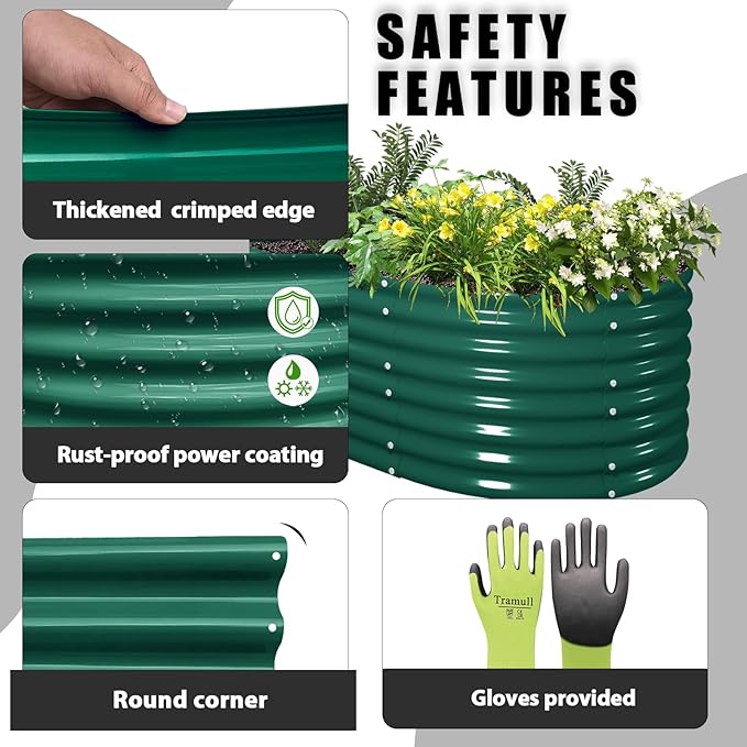 8 Pack 8x3x2FT Galvanized Raised Garden Bed Kit Oval Metal Ground Planter Box Outdoor Bottomless Planter Raised Beds for Vegetables Flowers Herbs Fruits, Green