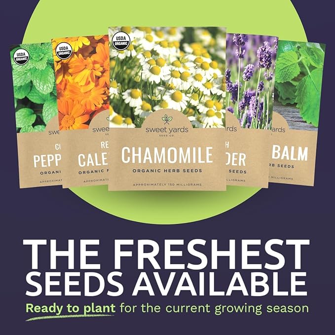 Organic Herbal Tea Seeds Variety Pack - 16 Individual Packs - 2026 Season - Mint, Lavender, Chamomile and More! for Indoor & Outdoor Planting (Non-GMO, Certified Organic)