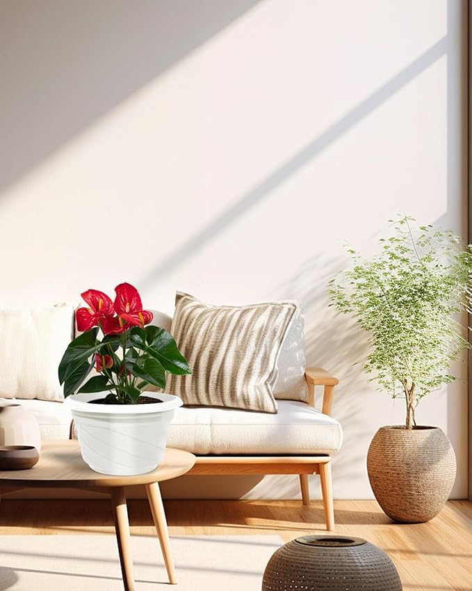 7inch Hanging Planters for Indoor Outdoor Plants,4 Pieces Plastic Hanging Flower Pots Chain Holder Garden Decoration,Round Plastic Hanging Baskets for Garden Porch Plants (Beige White)