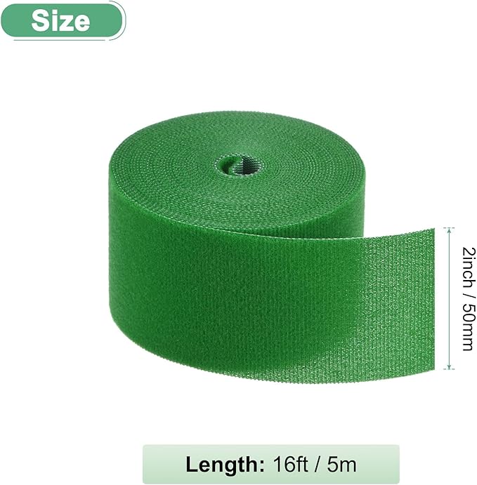 1-Roll Garden Plant Tape, 16 ft x 2 in Garden Hook and Loop Plant Ties Multi-Purpose Use Adjustable and Reusable Twist Wire Tape for Plants/Flowers/Vines [Light Green]