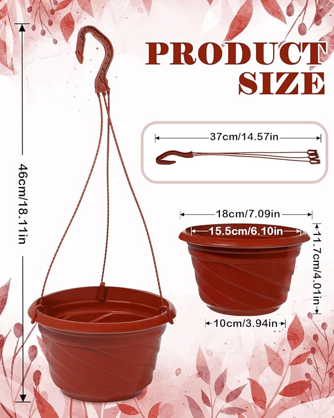 7inch Hanging Planters for Indoor Outdoor Plants,4 Pieces Plastic Hanging Flower Pots Chain Holder Garden Decoration,Round Plastic Hanging Baskets for Garden Porch Plants (Red)