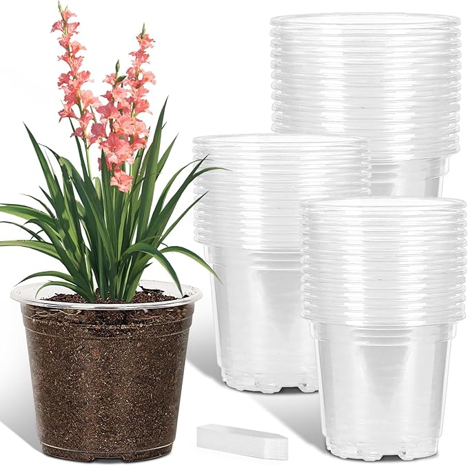 36 Pack5/6/7Inch Clear Nursery Pots with Drainage Hole,Variety Sizes Seed Starting Pots Transparent Plastic Plant Pots for Plants Transparency with 20 Plant Labels