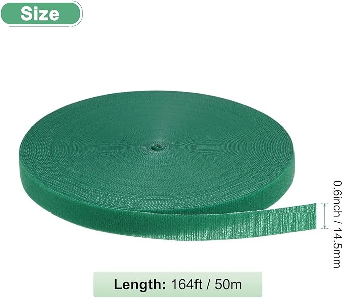 1-Roll Garden Plant Tape, 164 ft x 0.6 in Garden Hook and Loop Plant Ties Multi-Purpose Use Adjustable and Reusable Twist Wire Tape for Plants/Flowers/Vines [Green]