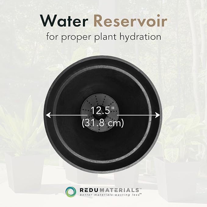 Tierra Verde 2-Pack Indoor & Outdoor Self-Watering Tall Round Planters, Aria, 12.5" x 20", Black - Planter Containers for Plants and Flowers - Gardening and Landscaping Accessories