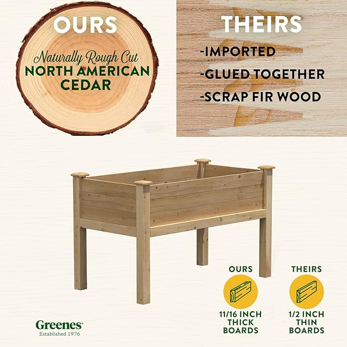 Greenes Fence Original Cedar Elevated Garden Bed, 24" W x 48" L x 31" H - Made in USA with North American Cedar