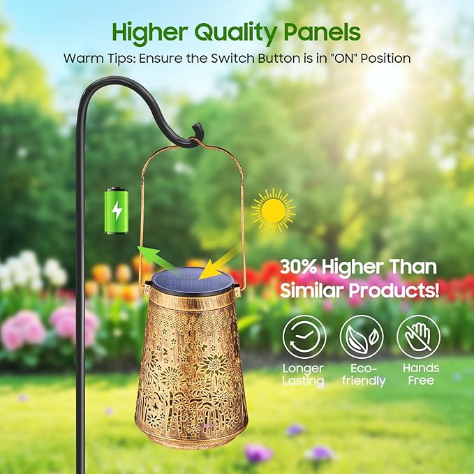 4 Pack Solar Lanterns Outdoor Waterproof Birthday Gifts for Women Mom Grandma, Hollowed-Out Metal Sunflower Hanging Solar Lantern Lights Outdoor Decor, 2 Modes Lights Decor for Yard, Patio