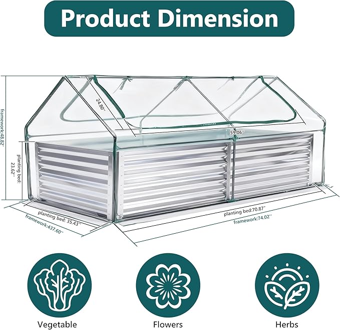 Smug Outdoor Raised Garden Bed with Transparent Waterproof Cover for Growing Vegetables, Cold-Resistant Planter Box Kit with Large Screen Windows for Herbs & Flowers, 6x3x2ft