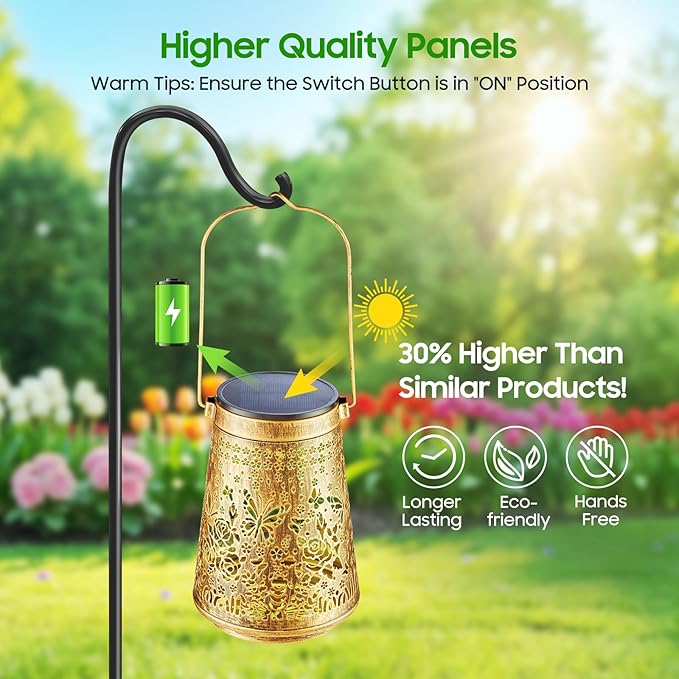 2 Pack Solar Lanterns Outdoor Waterproof Birthday Gifts for Women Mom Grandma, Hollowed-Out Metal Butterfly Hanging Solar Lantern Lights Outdoor Decor, 2 Modes Lights Decor for Yard, Patio