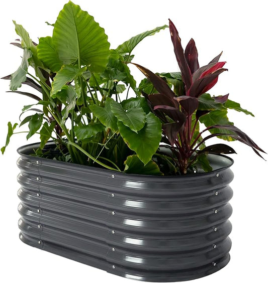 17" Tall Kids First Garden Bed 24" x 42" Raised Planter Box Outdoor Metal Galvanized Gardening Bed for Vegetables Herb & Flower, Modern Gray