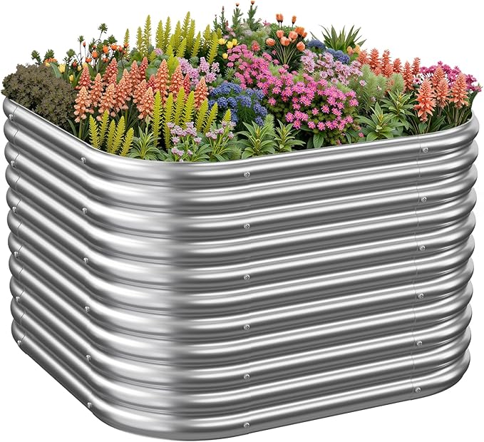 2x2FTx16Inch Raised Beds for Gardening, Corrugated Galvanized Steel Raised Garden Bed, Outdoor Metal Above Ground Garden Bed for Vegetables and Flowers