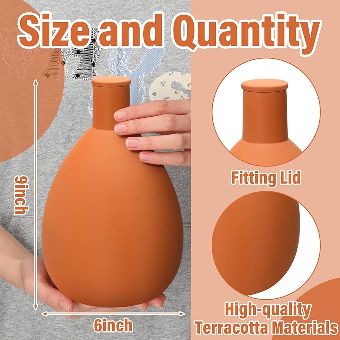 68 oz Large Olla Terracotta Self Watering Pots Terracotta Globes Clay Watering Pot with Lid Garden Irrigation Planter Insert Clay Pot Plant Waterers for Raised Beds Outdoor Indoor Plants
