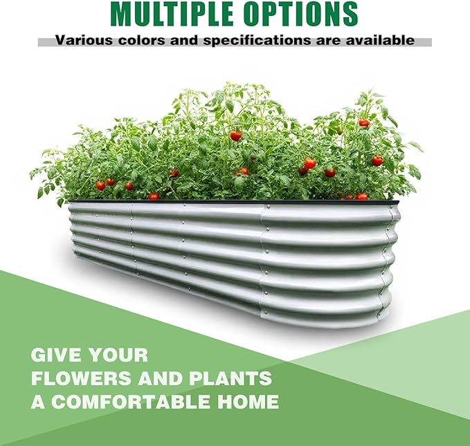 GrowHaus 8x2x1.4FT Galvanized Raised Garden Bed, Planter Boxes Outdoor Large Metal Garden Beds for Planting Vegetables Flowers Herbs Silver