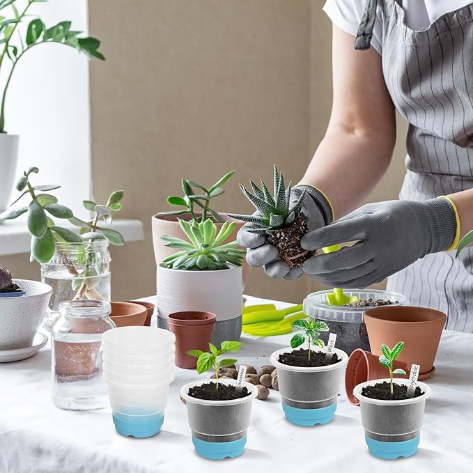 Sckee Clear Nursery Pots for Plants,30 Packs 4 inch Plastic Plant Pot Seedling Pots with Drainage Holes Silicone Base