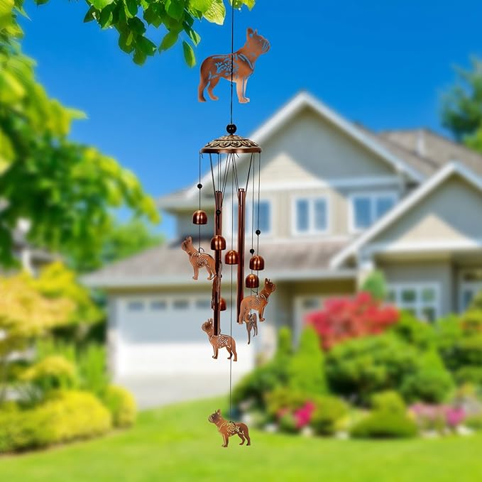 ArtCredit Copper Tone Animal Wind Chimes for Outdoors/Indoors - Dog Designs - Garden, Patio, Yard, Home Decor, for Women, Men, Mom, Birthday, Memorial, Housewarming (Dog)