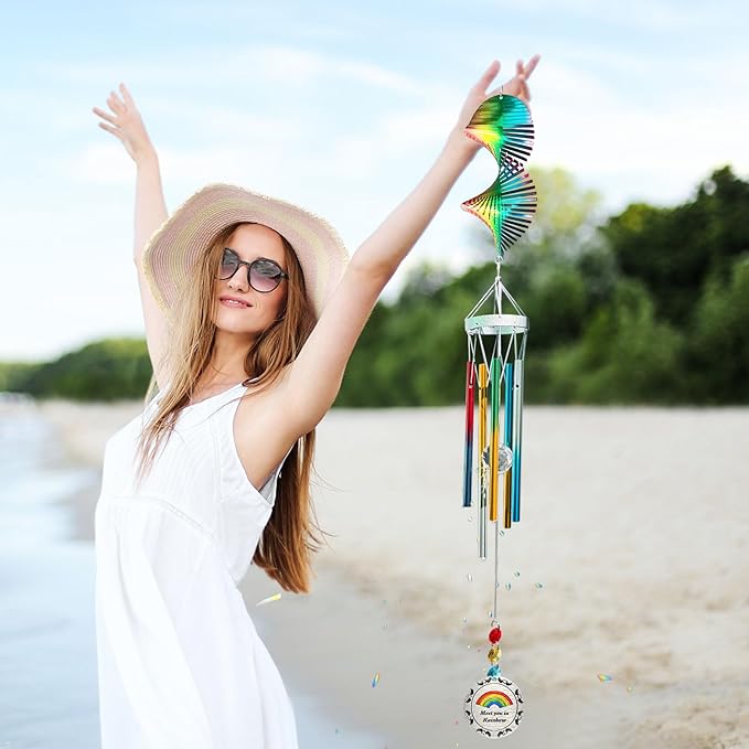 Wind Chimes for Outside,30in Wind Chimes Spinner with Crystal Create a Rainbow Effect,Windchimes Outdoors Garden Decor,Colorful Patio Backyard Porch Ornaments,Crystal Gift for Women Mom Men