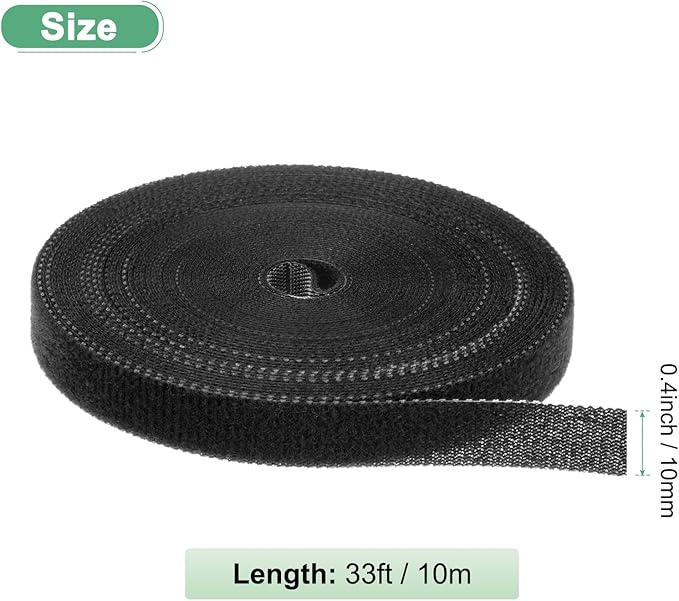 1-Roll Garden Plant Tape, 33 ft x 0.4 in Garden Hook and Loop Plant Ties Multi-Purpose Use Adjustable and Reusable Twist Wire Tape for Plants/Flowers/Vines [Black]