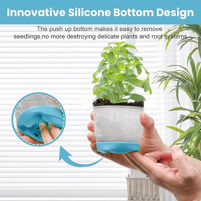 Sckee Clear Nursery Pots for Plants,30 Packs 4 inch Plastic Plant Pot Seedling Pots with Drainage Holes Silicone Base