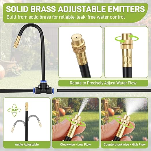 66FT Drip Irrigation Kit with Timer, Automatic Garden Watering System with Flexible 360° Bendable Hose & Adjustable Emitters, Drip Irrigation System for Greenhouse, Yard, Flower Bed, Lawn & Plants