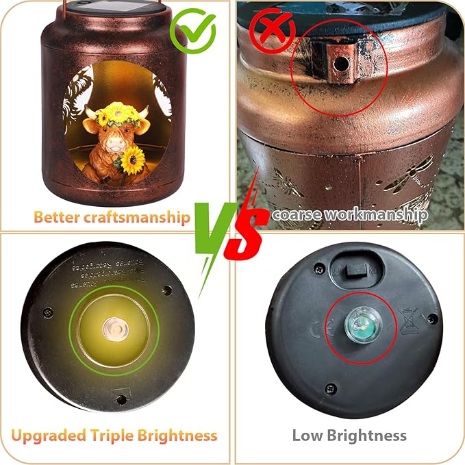 Solar Lanterns Outdoor Waterproof Metal Highland Cow Patterns with Resin Highland Cow Inside Garden Decor Gifts for Women Mom Grandma Hanging Solar Lights Decoration Outside for Yard, Patio, Backyard