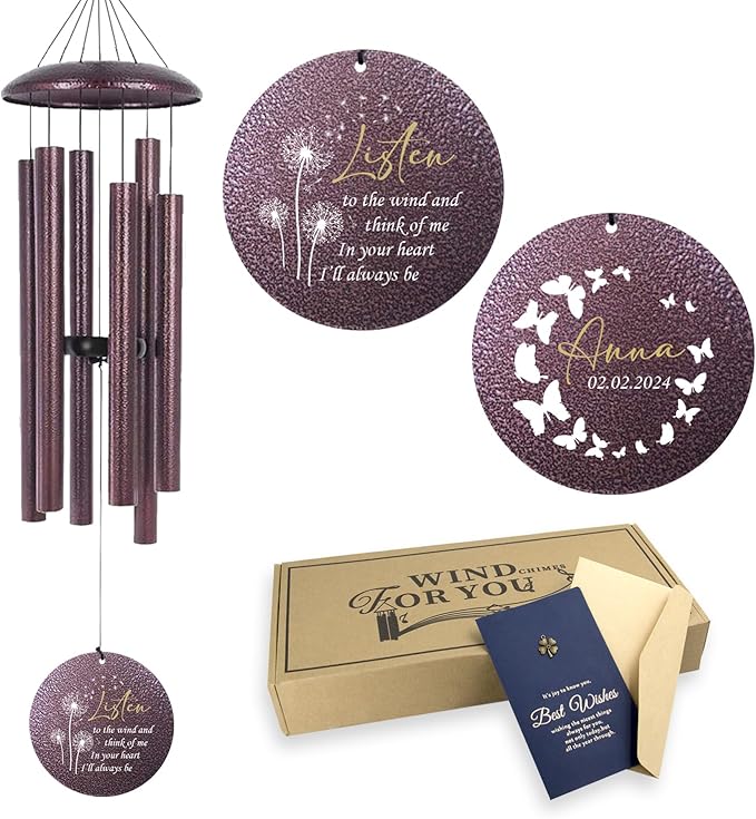 ASTARIN Personalized Memorial Wind Chime for Loss of Loved One 30/36/42 inch, Sympathy Deep Tone Wind Chimes for Mom Dad/Mother Father, Remembrance Gifts for Grief Condolence Funeral, Bereavement 11