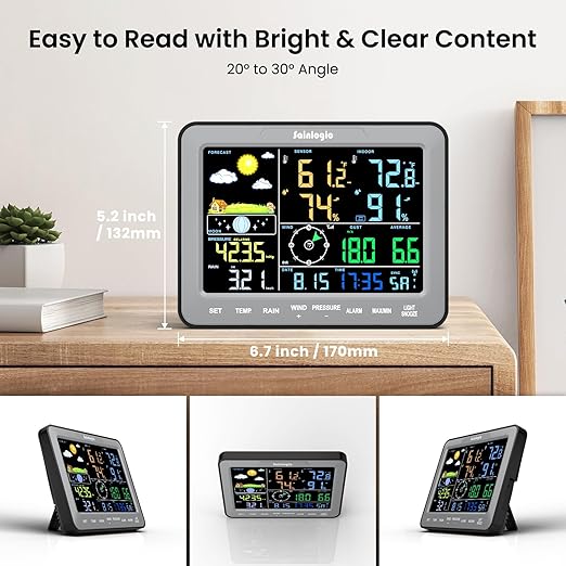 Sainlogic SA68 Home Weather Station with Weather Stations Wireless Indoor Outdoor and Rain Gauge Outdoor for Temperture,Humidity,Forecast,Pressure,Moon Phase,Alarm Clock for Bedroom,Gray(No WiFi)