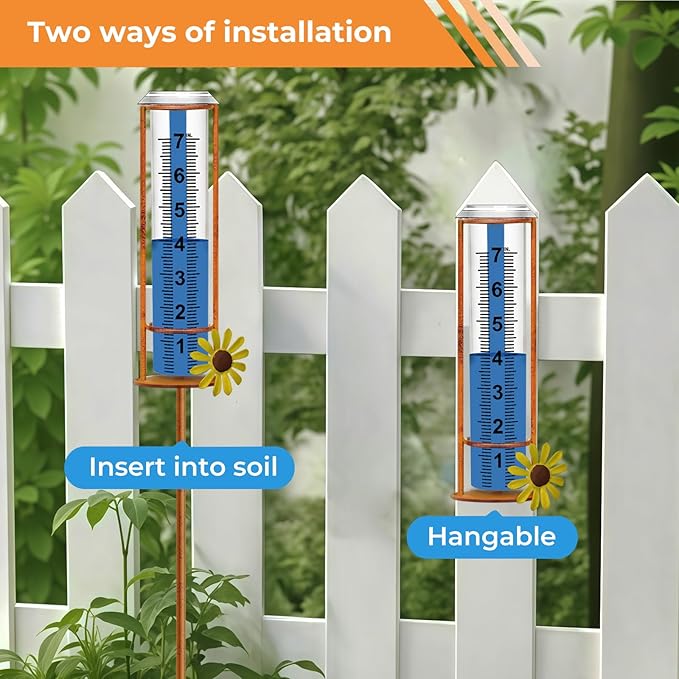 Rain Gauge Outdoor, Freeze Proof Rain Gauges Outdoors Best Rated,7" Capacity Detachable Rain Guage with Stake for Yard,Lawn & Garden,Large Clear Number and Scale Rain Measure Gauge Water Meter