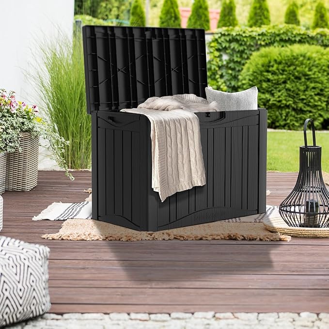 Yardgrace 52 Gallon Resin Deck Box Waterproof Outdoor Storage Box for Patio Furniture Pool Accessories Indoor Storage for Cushion Garden Tools, Black